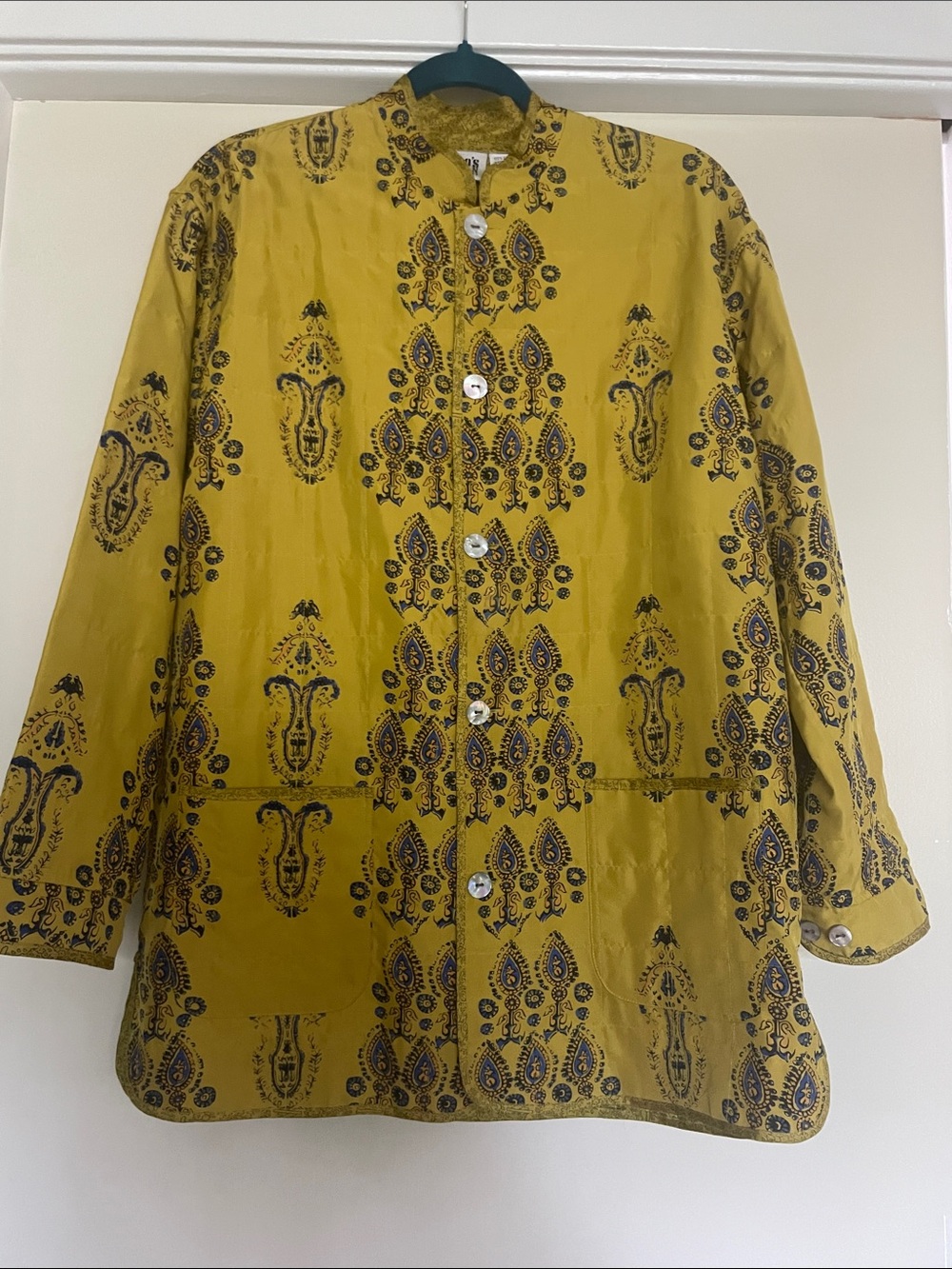 Chico's Mustard Yellow Printed Button-Front Jacket